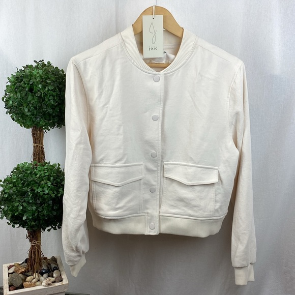 Joie Ivory Snap Front Long Sleeve Cropped Jacket NEW M - Picture 1 of 3